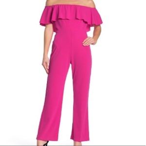 NWOT Bebe off the shoulder jumpsuit in hot pink